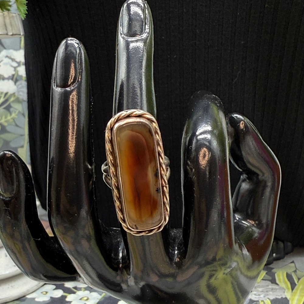 Artisan Rectangular Botswana Agate Ring In A Ster… - image 1